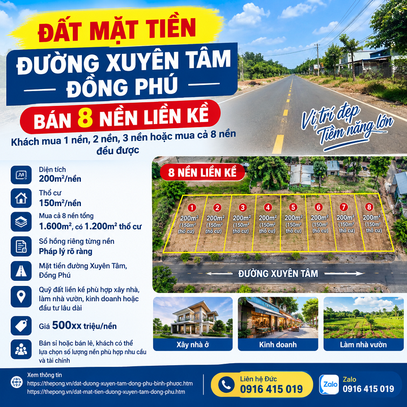 bán đất mặt tiền xuyên tâm đồng phú bình phước